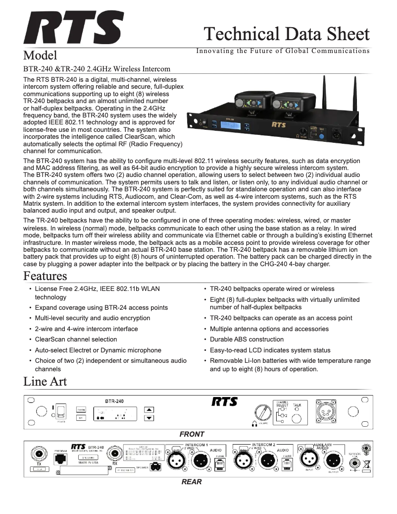 Page 1 de la notice Fiche technique RTS BTR-240