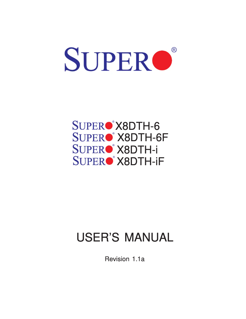 Page 1 de la notice Manuel utilisateur Supermicro X8DTH-IF