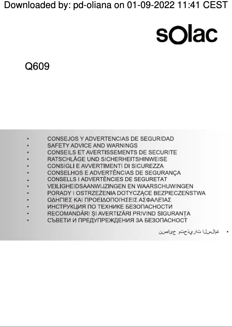 Page 1 of the manual Safety Instructions Solac Q609