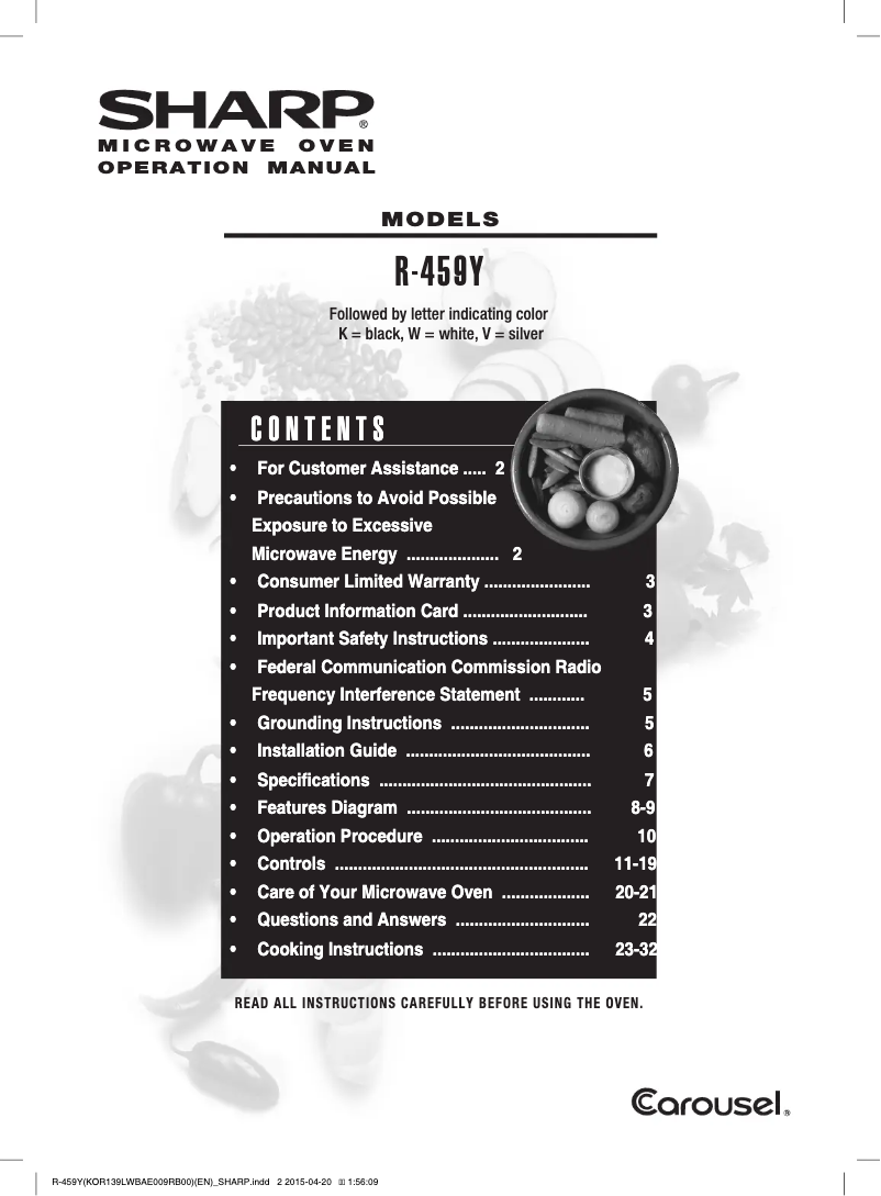 Página 1 del manual Manual de usuario Sharp R-459YW