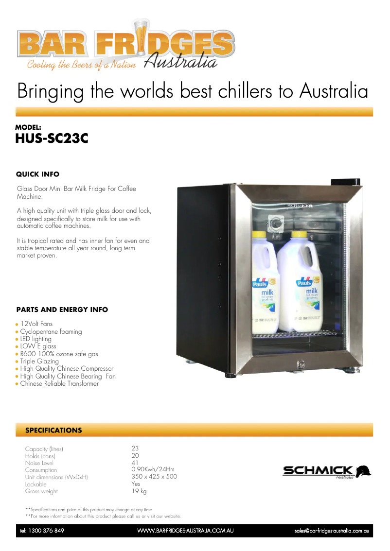 Page 1 de la notice Fiche technique Schmick HUS-SC23C