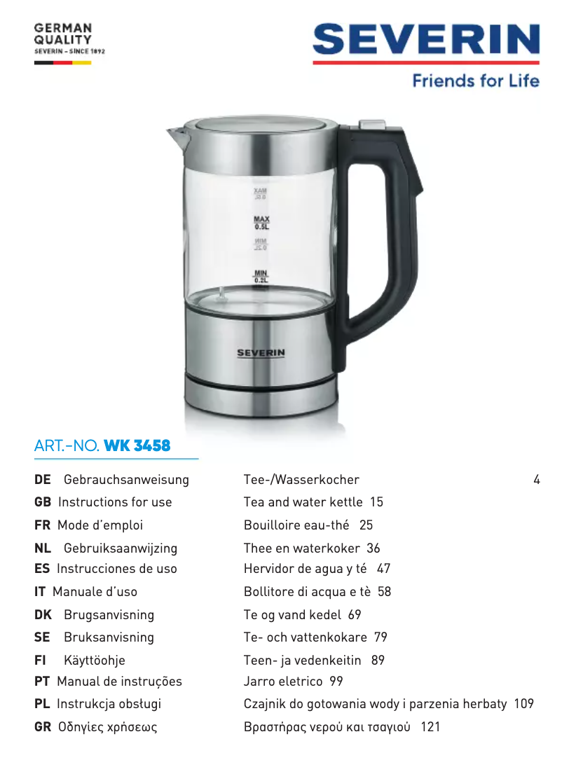 Página 1 del manual Ficha técnica Severin WK 3458