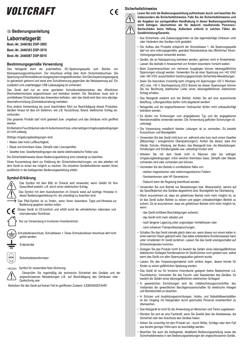 Page 1 de la notice Manuel utilisateur Voltcraft DSP-3010