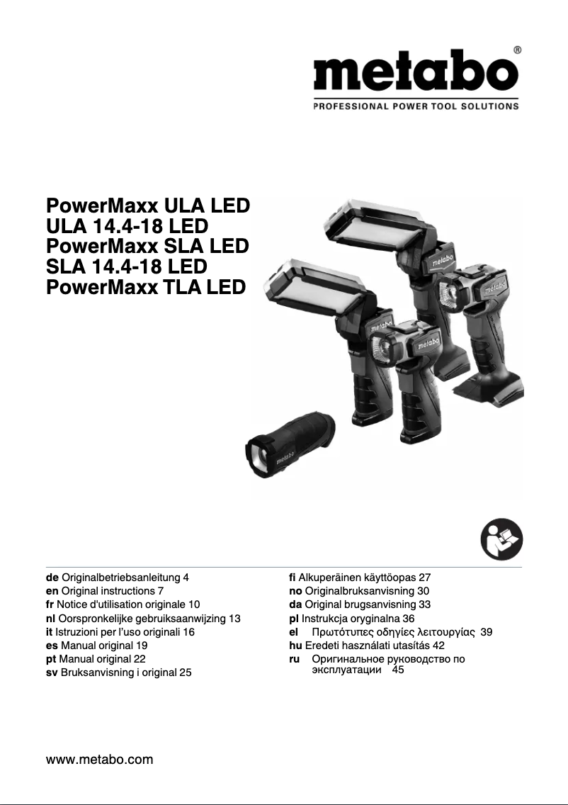 Page 1 de la notice Manuel utilisateur Metabo PowerMaxx SLA LED