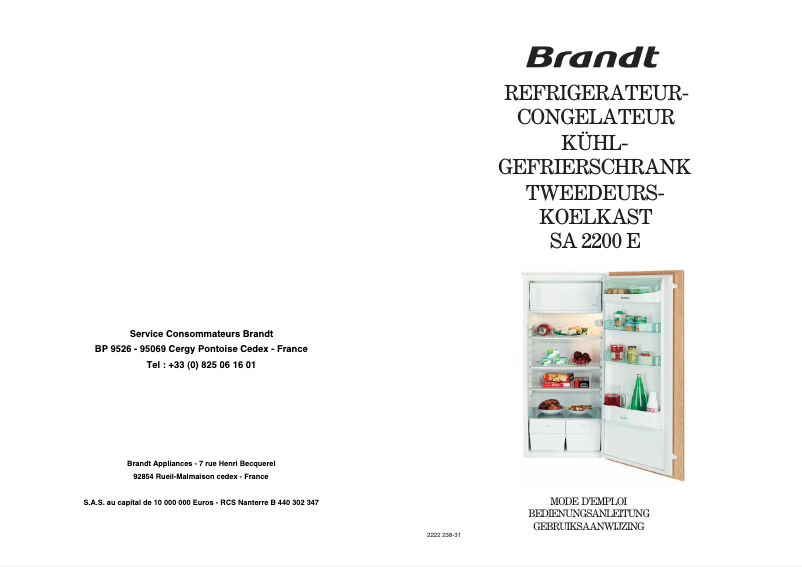 Page 1 de la notice Manuel utilisateur Brandt SA2200E