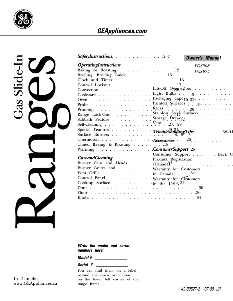 Página 1 del manual Manual de instrucciones GE PGS908SEPSS