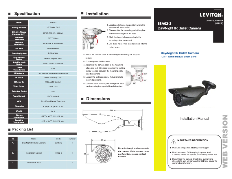 Page 1 de la notice Manuel utilisateur Leviton 68A02-2
