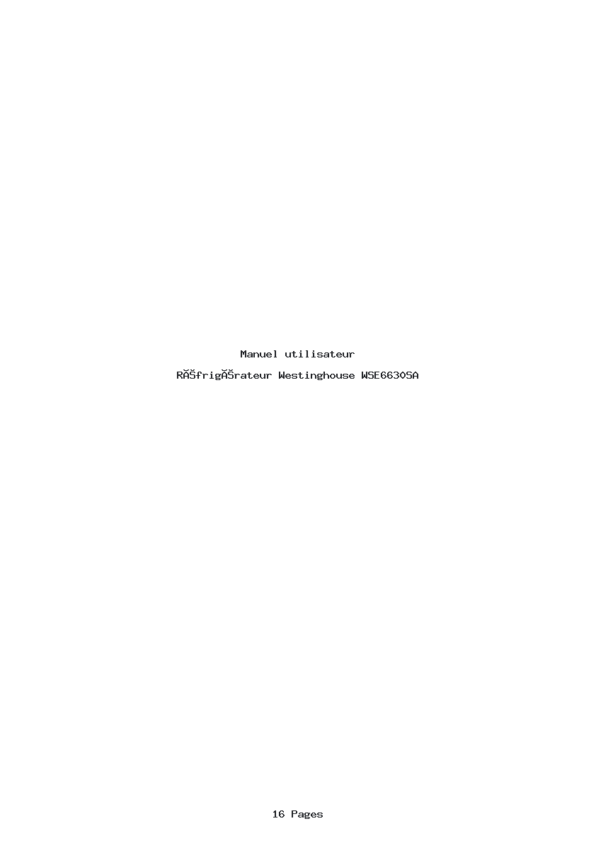 Page 1 de la notice Manuel utilisateur Westinghouse WSE6630SA