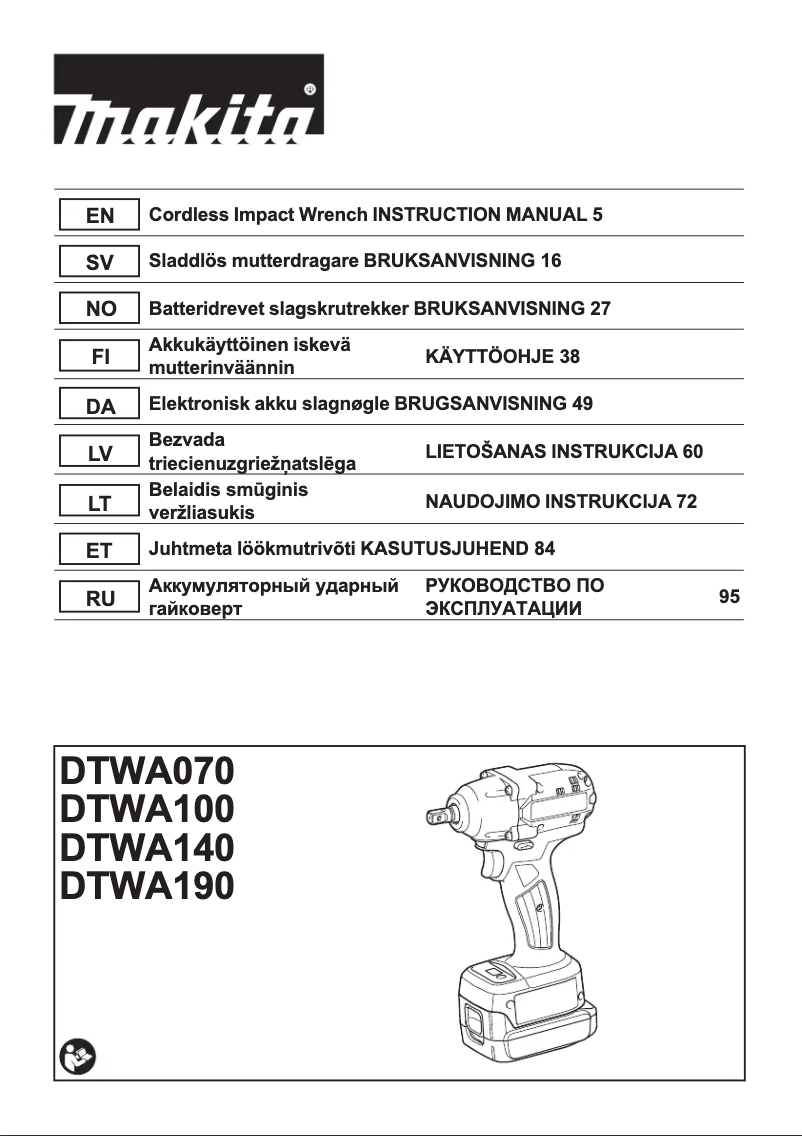 Page 1 de la notice Manuel utilisateur Makita DTWA140
