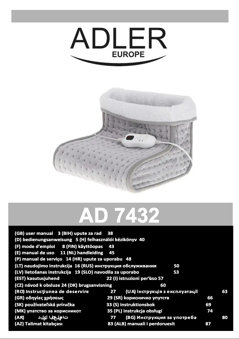 Page 1 de la notice Manuel utilisateur Adler AD 7432