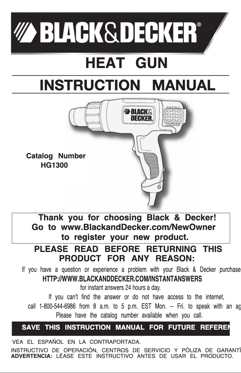 Page 1 de la notice Manuel utilisateur Black & Decker HG1300