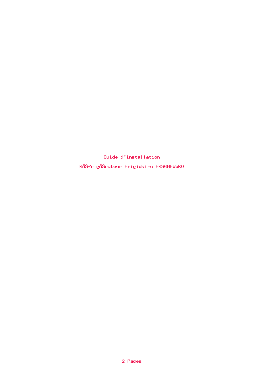 Page 1 de la notice Guide d'installation Frigidaire FRS6HF55KQ