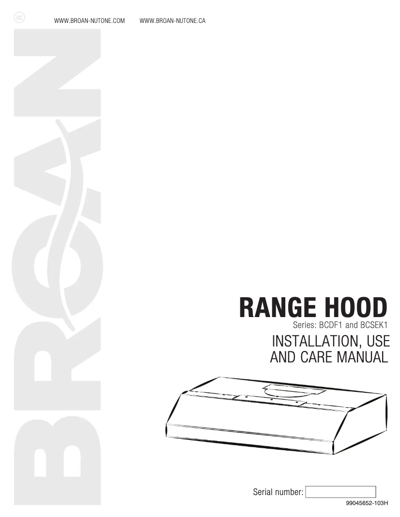 Page 1 de la notice Manuel utilisateur Broan BCSEK124SS