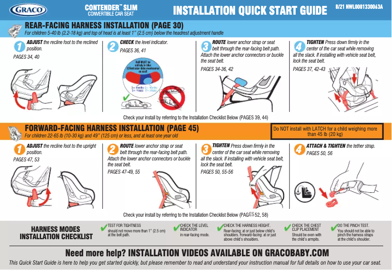 Página 1 del manual Guía de inicio rápido Graco Contender Slim