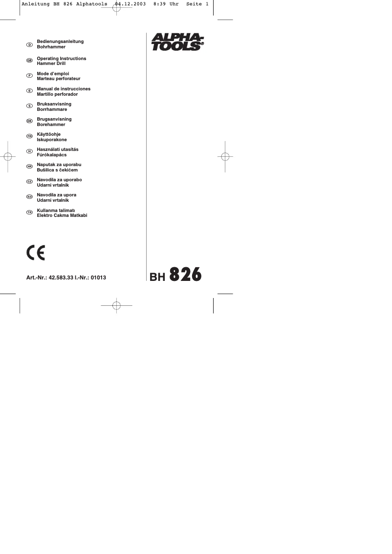Page 1 de la notice Manuel utilisateur Alpha Tools BH 826