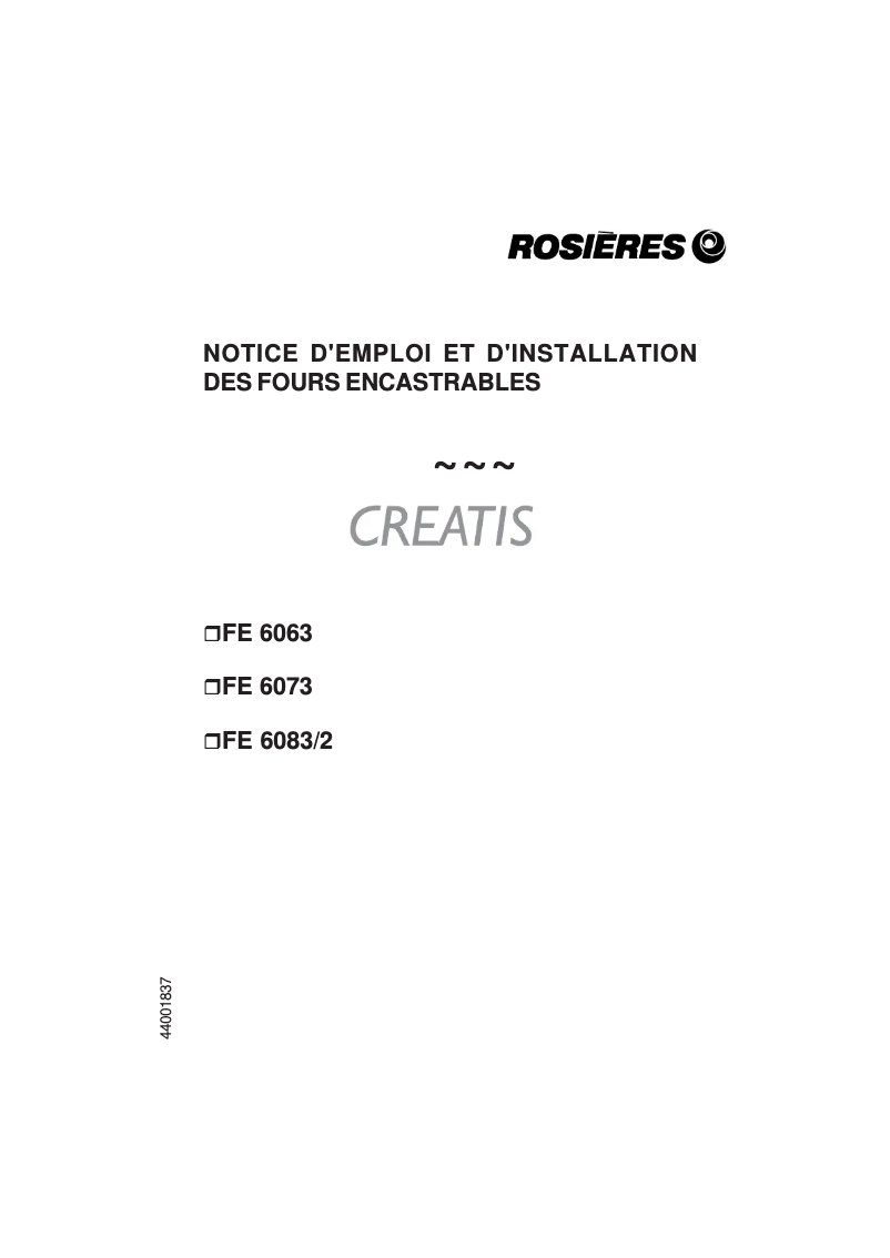 Page 1 de la notice Manuel utilisateur Rosieres FE 6083/2