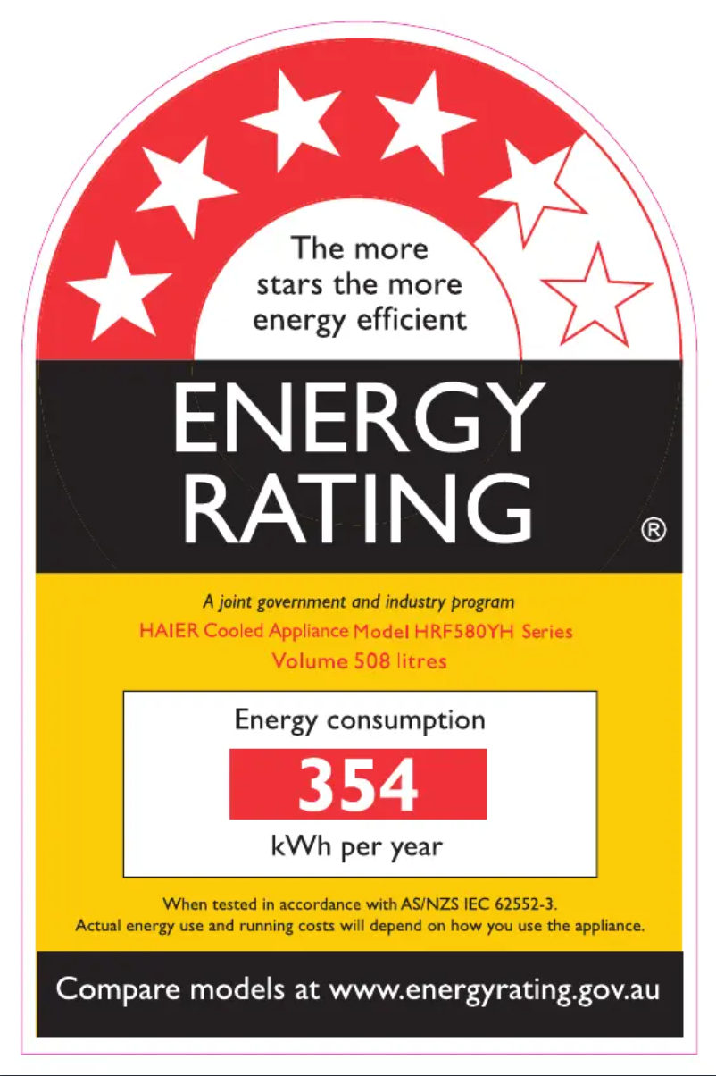 Page 1 de la notice Label énergétique Haier HRF580YHS