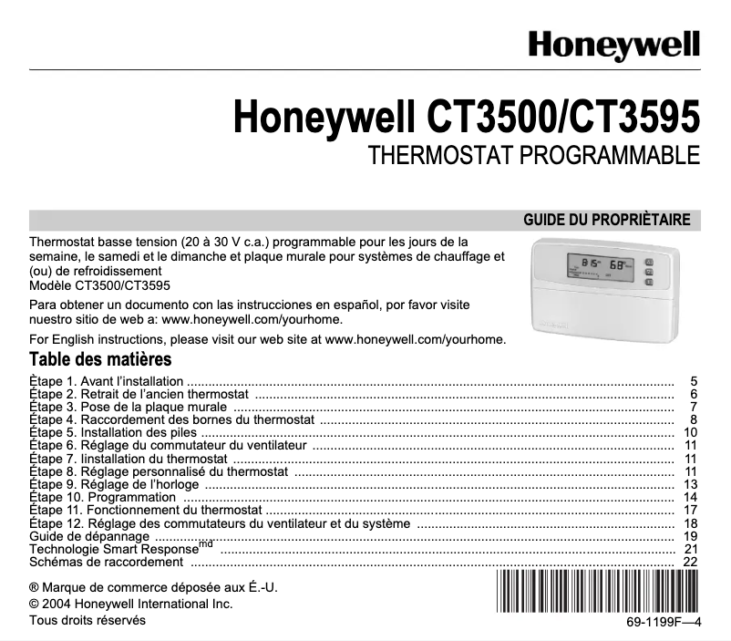 Page 1 de la notice Manuel utilisateur Honeywell CT3500