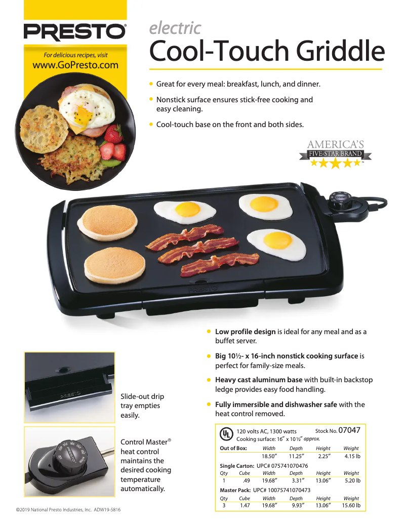 Page 1 de la notice Fiche technique Presto Cool-touch 07047