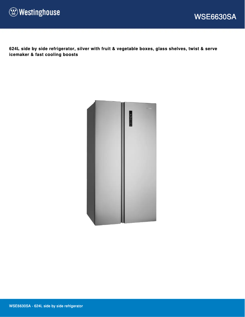 Page 1 de la notice Fiche technique Westinghouse WSE6630SA