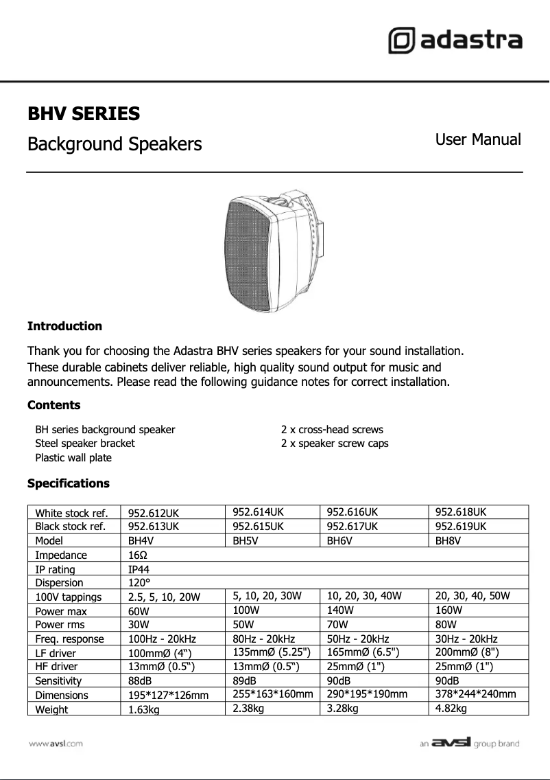 Page 1 de la notice Manuel utilisateur Adastra 952.614UK