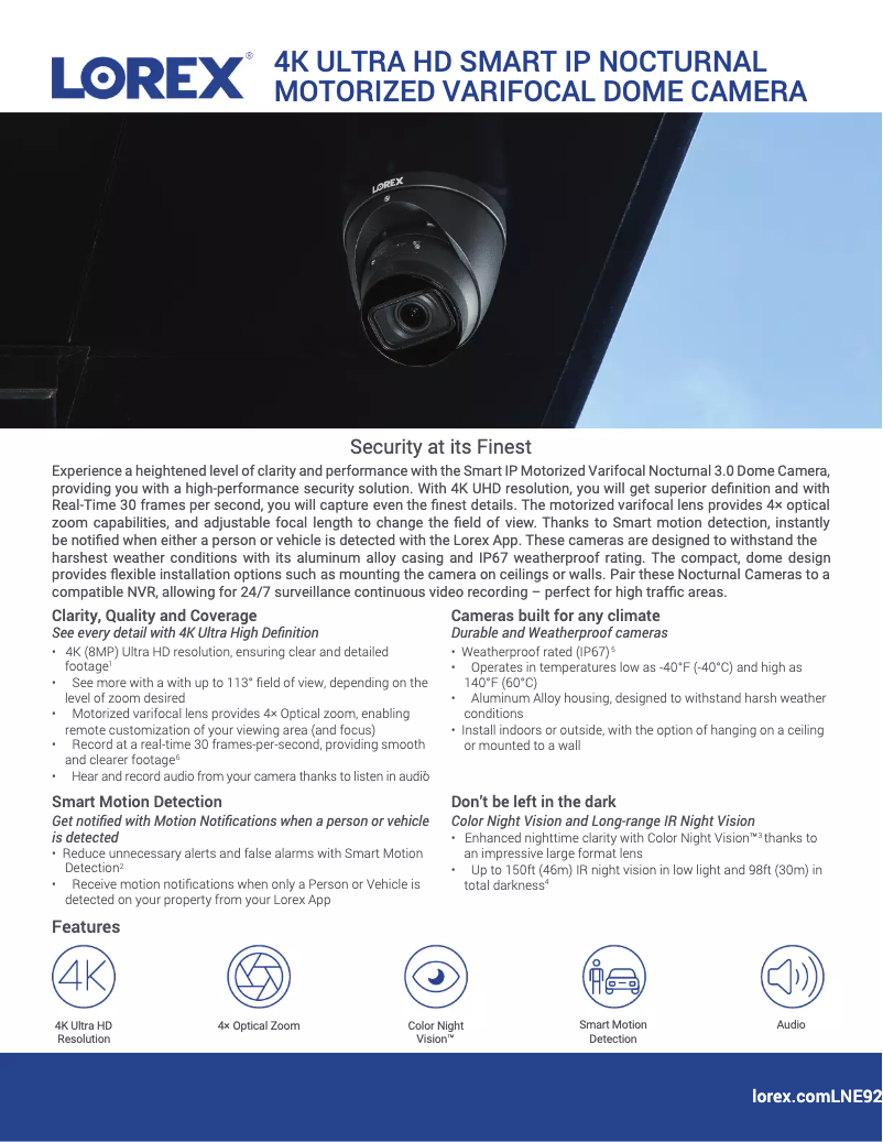 Page 1 de la notice Fiche technique Lorex LNE9282B