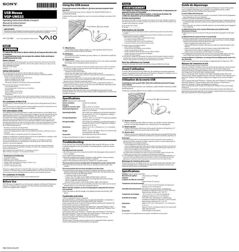 Page 1 de la notice Manuel utilisateur Sony VGP-UMS32