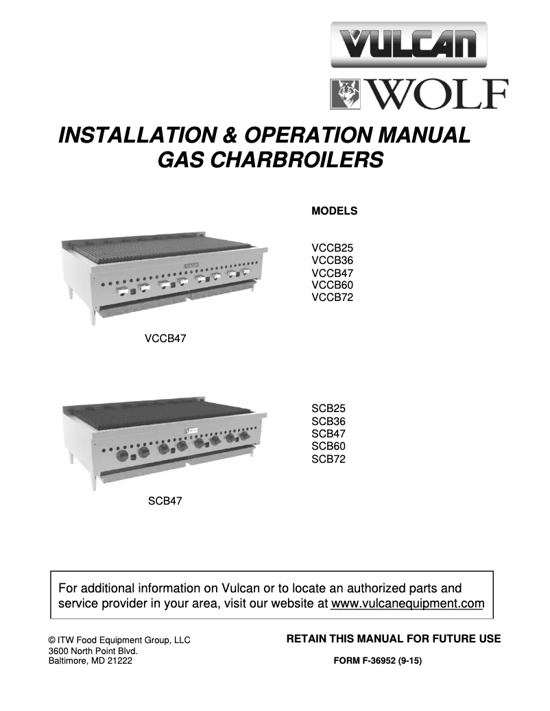 Page 1 of the manual User Manual Vulcan VCCB60