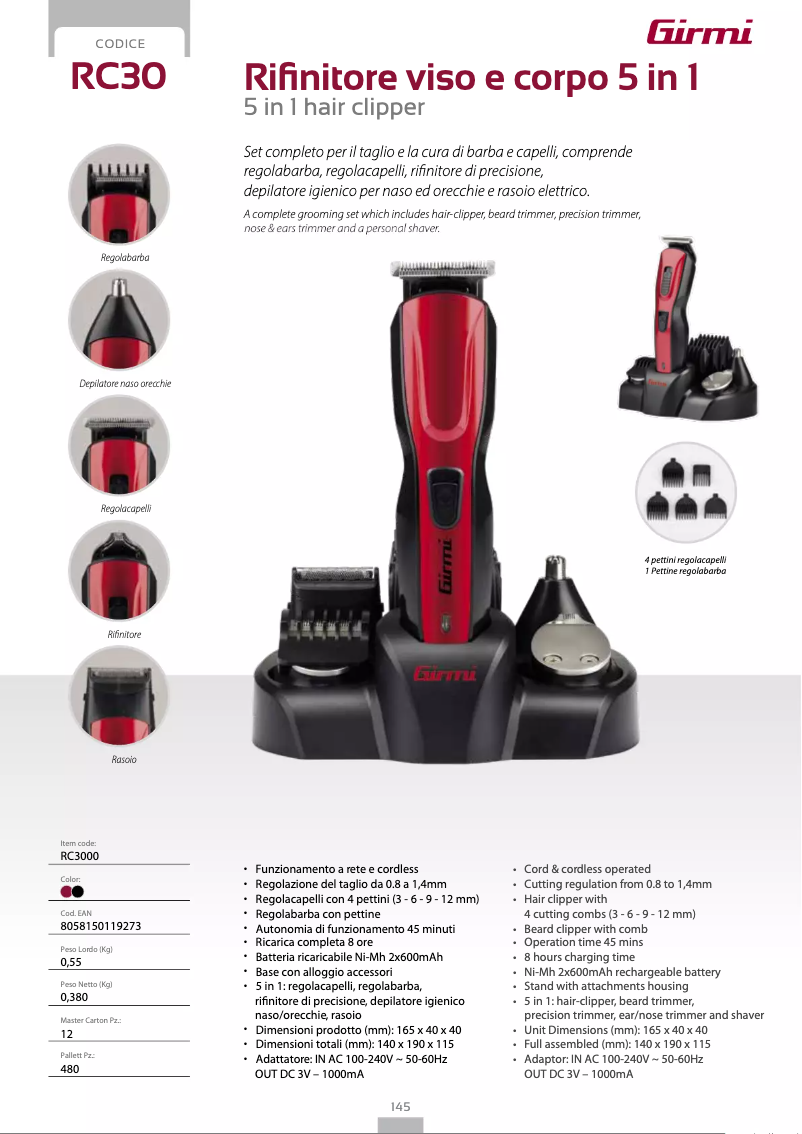 Página 1 del manual Ficha técnica Girmi RC30