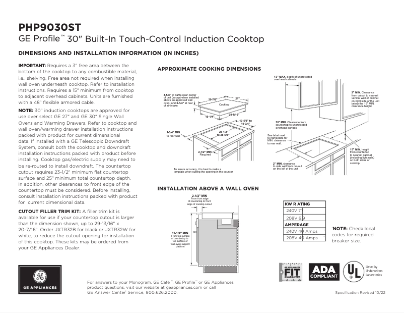 Página 1 del manual Ficha técnica GE Profile PHP9030STSS