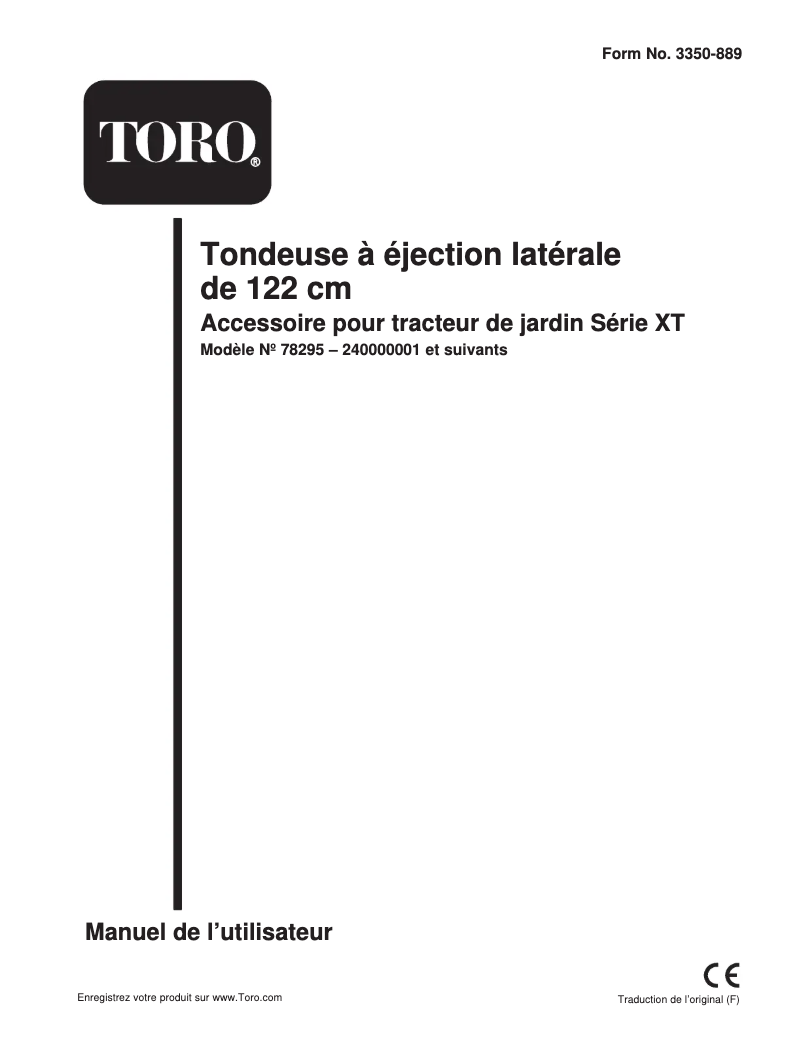 Page 1 de la notice Manuel utilisateur Toro 8295