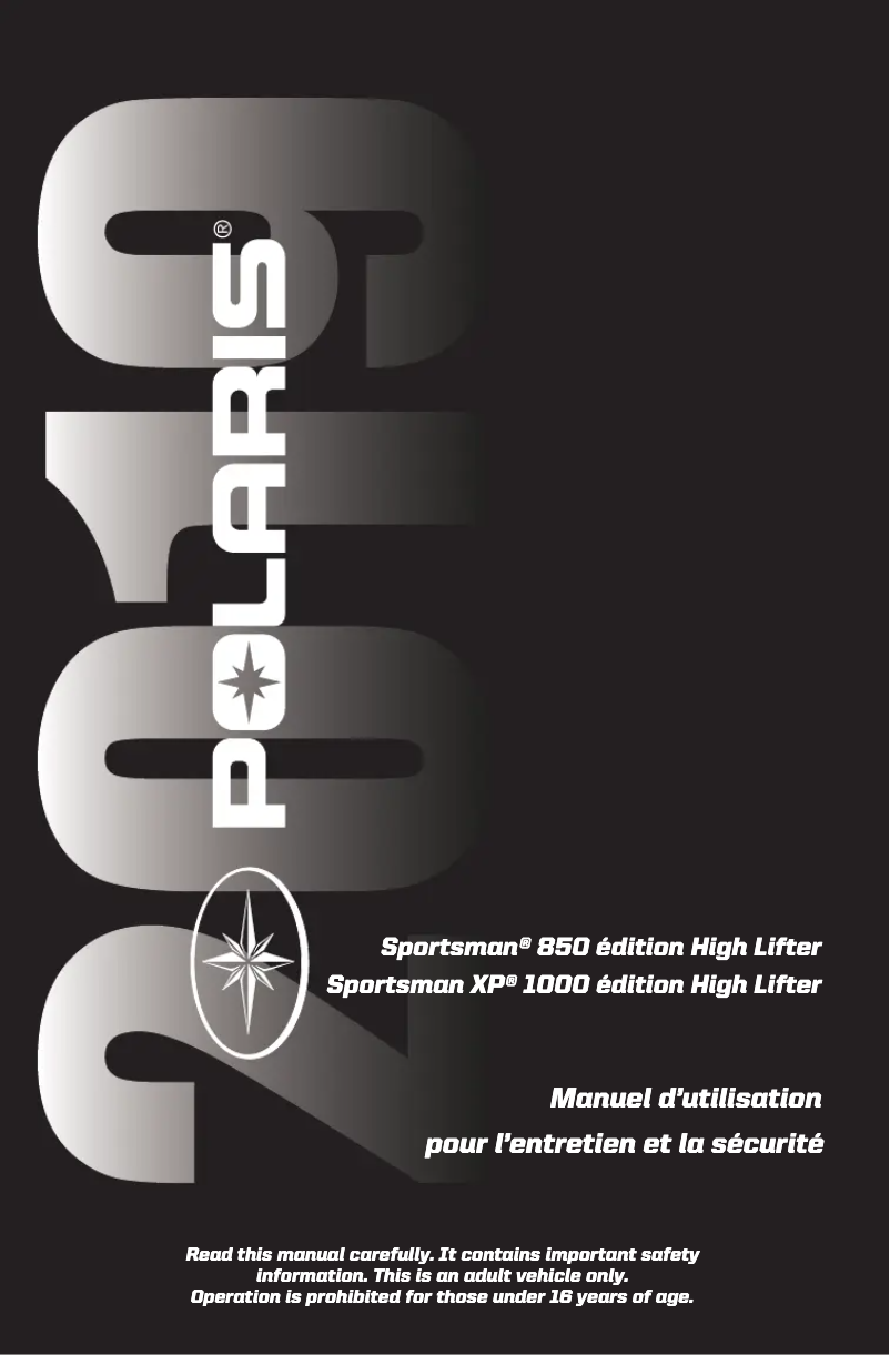 Page 1 de la notice Manuel utilisateur Polaris Sportsman XP 1000 High Lifter (2019)