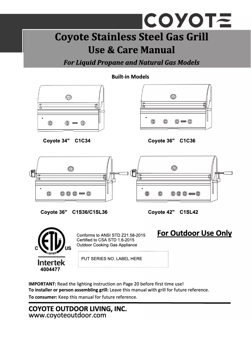 Page 1 de la notice Manuel utilisateur Coyote C1C28NG-FS