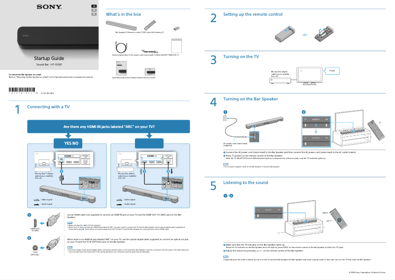 Page 1 de la notice Guide d'installation Sony HT-S100F