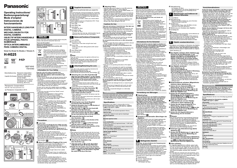 Página 1 del manual Manual de usuario Panasonic Lumix G 25mm f/1.7