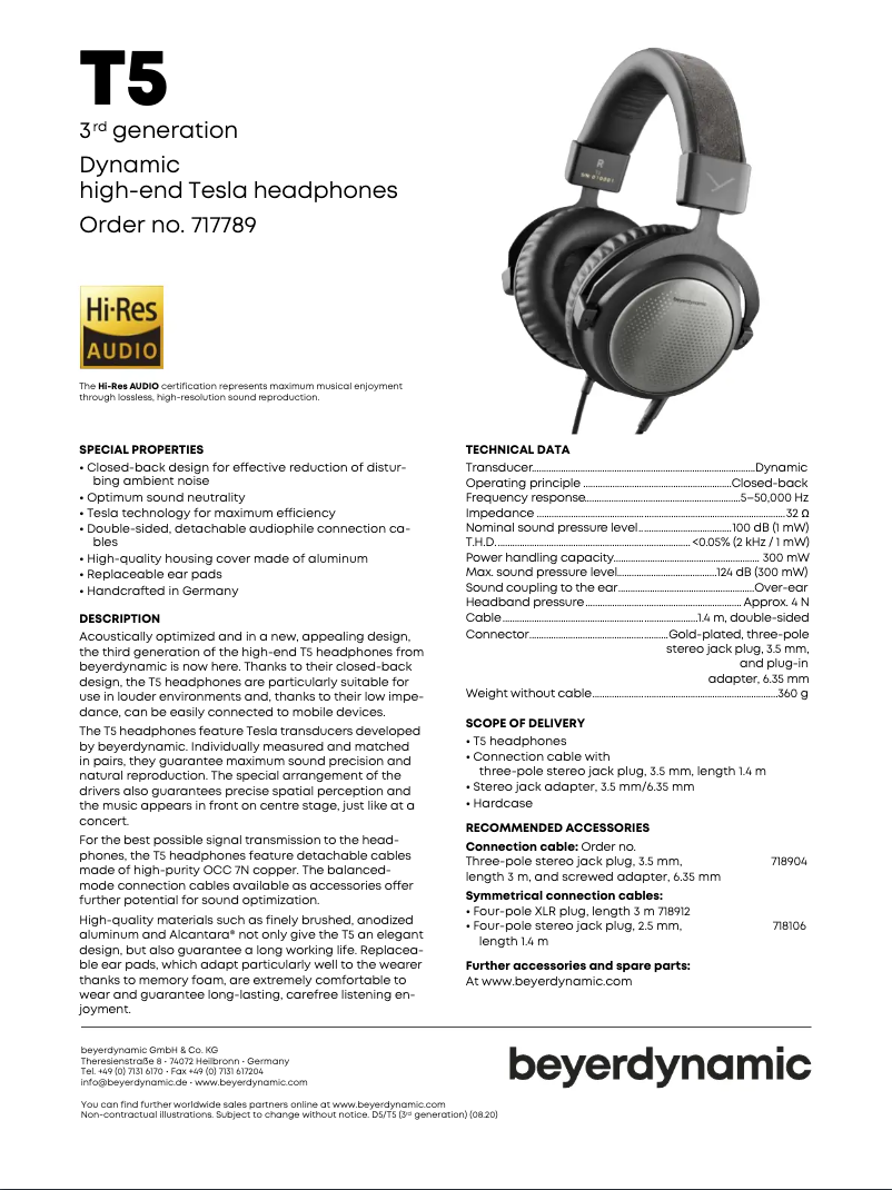 Page 1 de la notice Manuel utilisateur Beyerdynamic T5