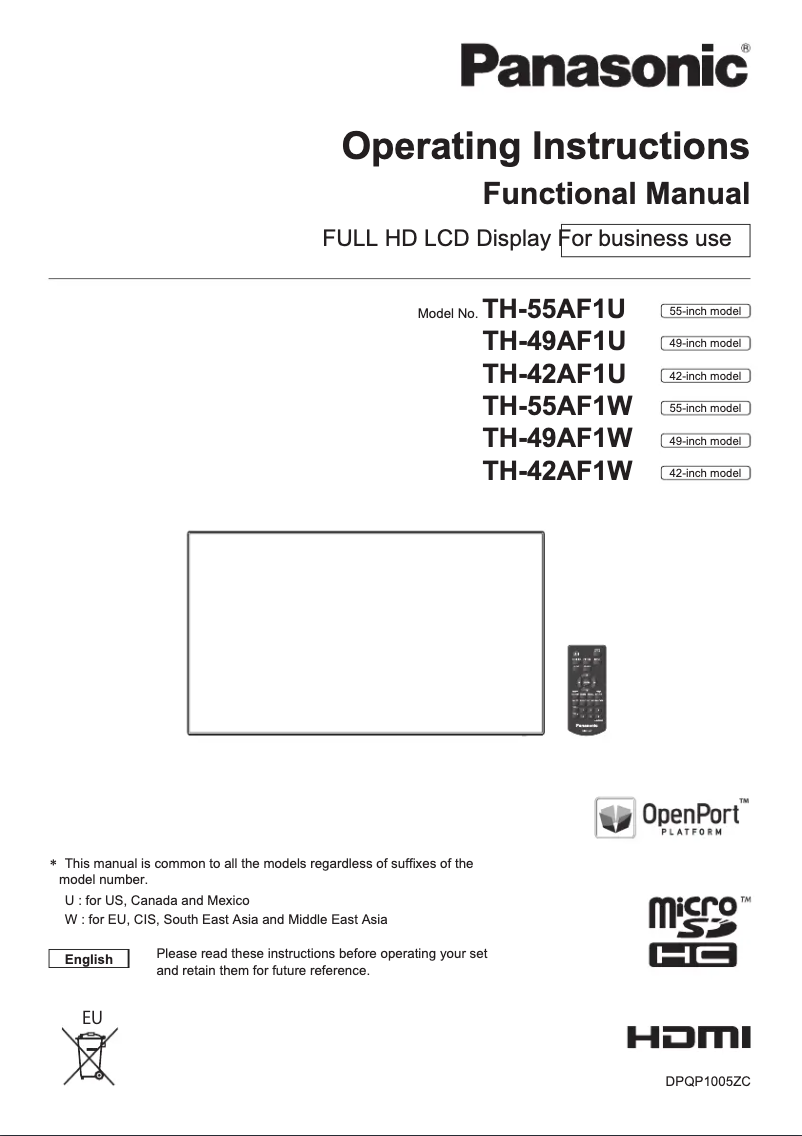 Page 1 de la notice Manuel utilisateur Panasonic TH-55AF1-SST