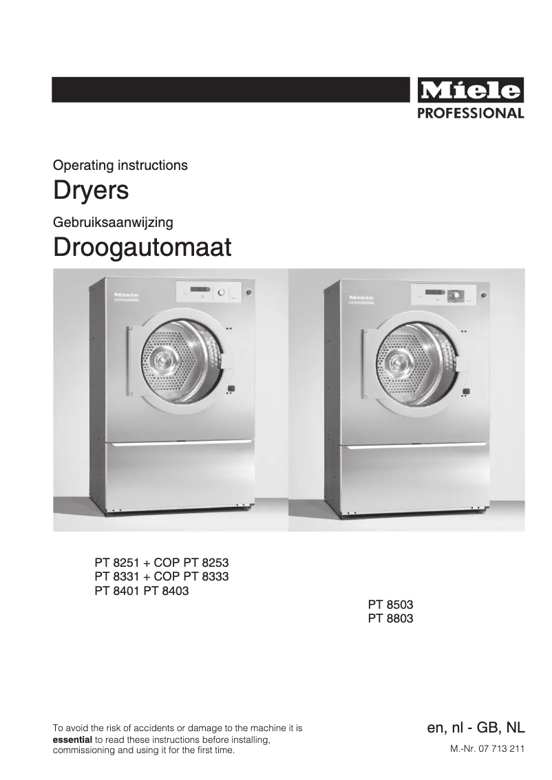 Page 1 de la notice Manuel utilisateur Miele PT 8403