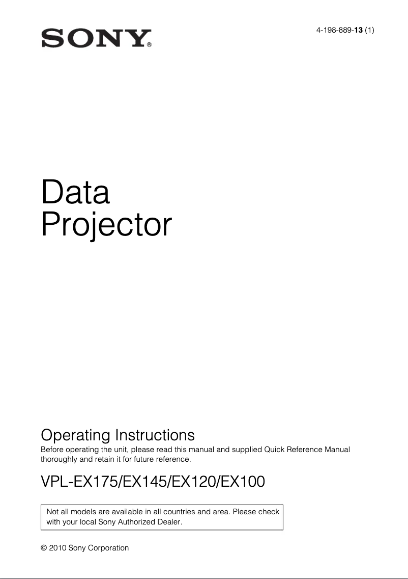 Page 1 de la notice Manuel utilisateur Sony VPL-EX145