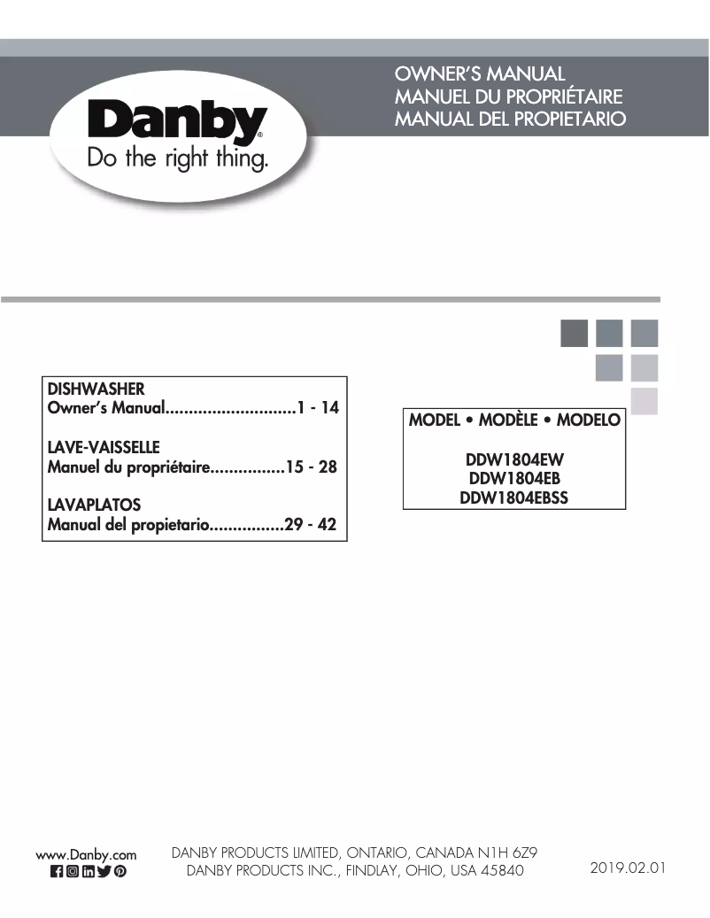 Page 1 de la notice Manuel utilisateur Danby DDW1804EBSS