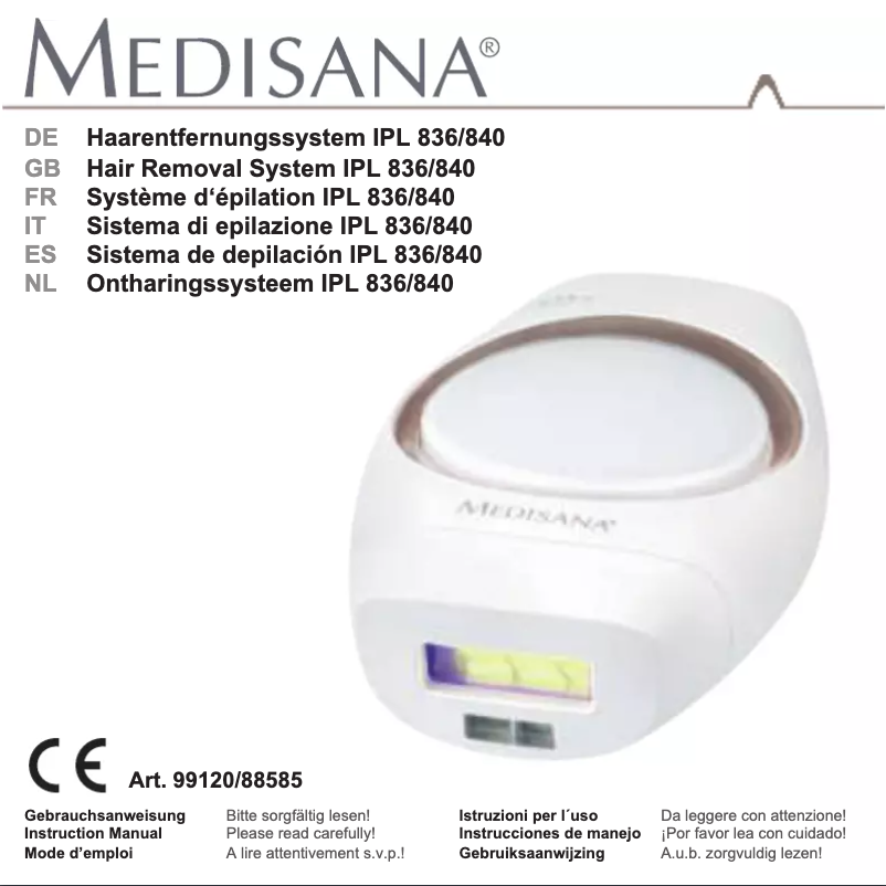 Page 1 de la notice Manuel utilisateur Medisana IPL 840