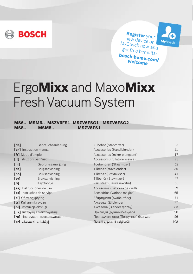 Page 1 of the manual User Manual Bosch rgoMixx Style MS6CM61V2