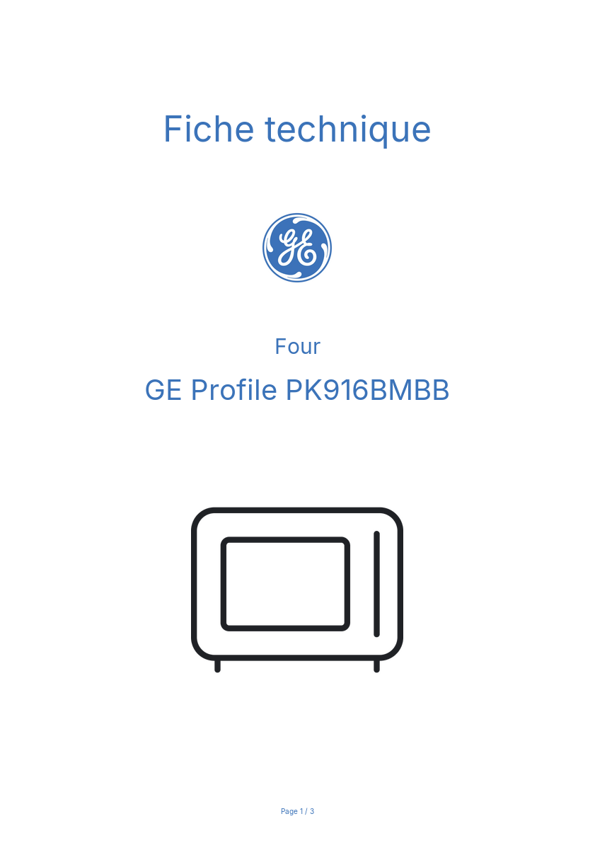 Page 1 de la notice Fiche technique GE Profile PK916BMBB