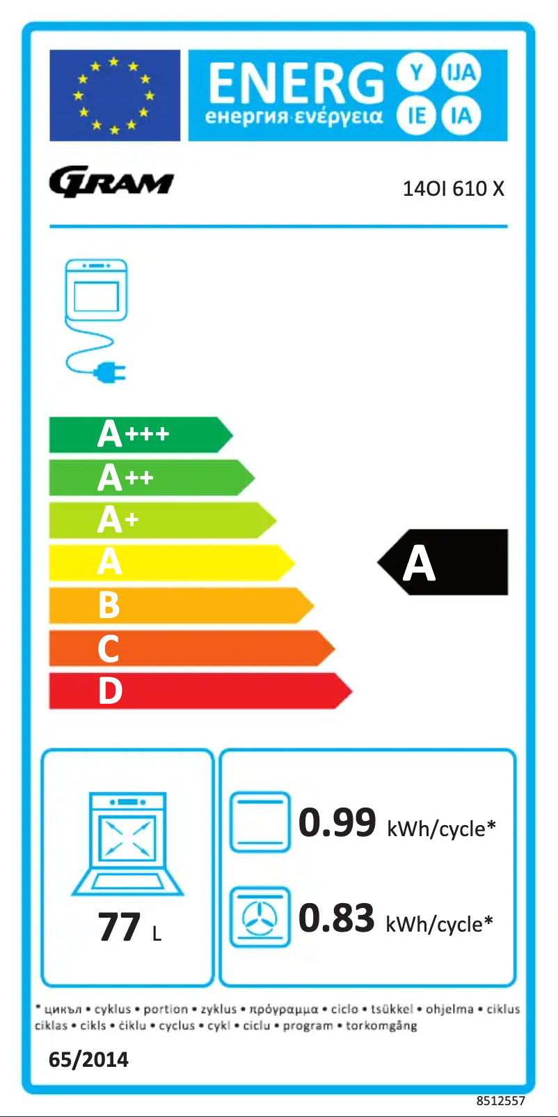 Page 1 of the manual Energy Label Gram 14OI 610 X
