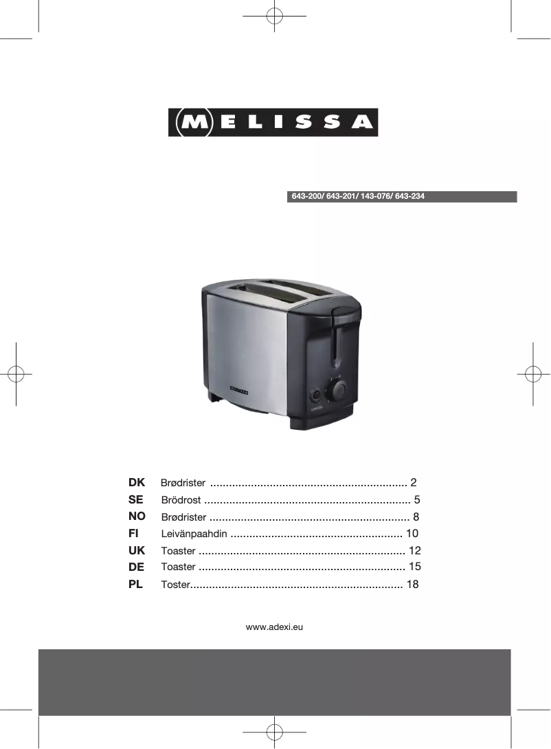 Page 1 de la notice Manuel utilisateur Melissa 643-201