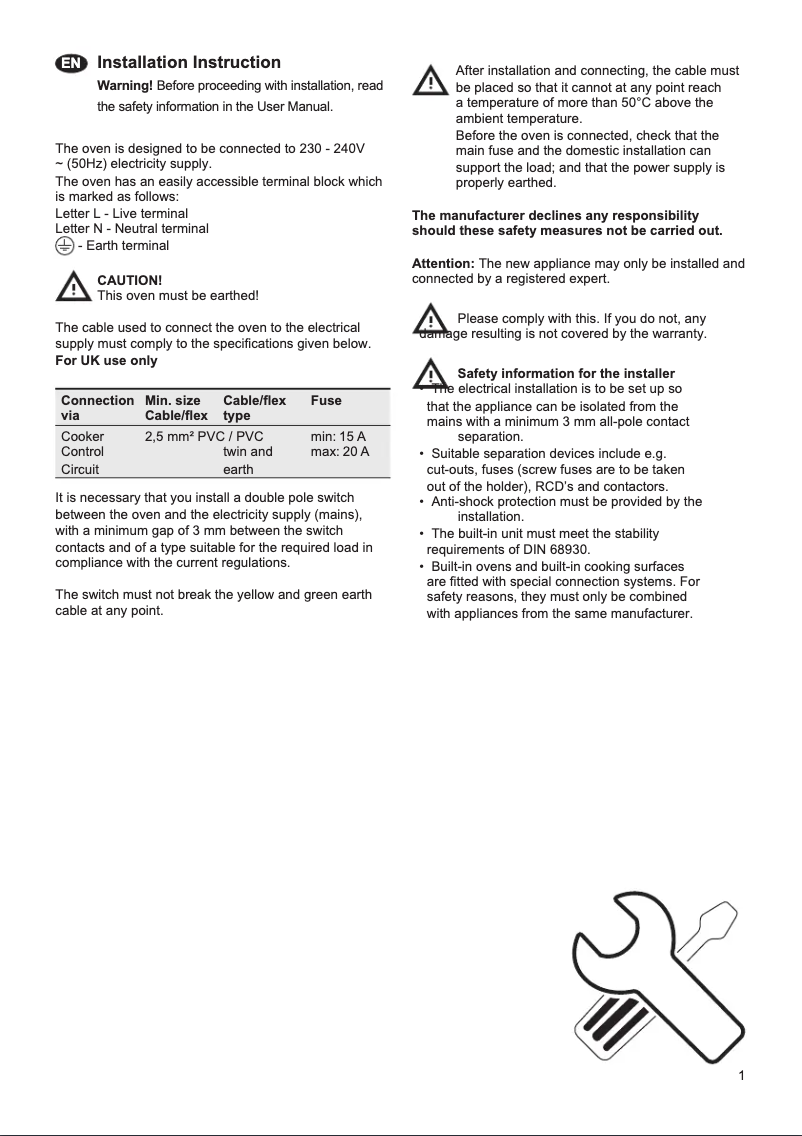Page 1 de la notice Guide d'installation Electrolux EVLDE46X