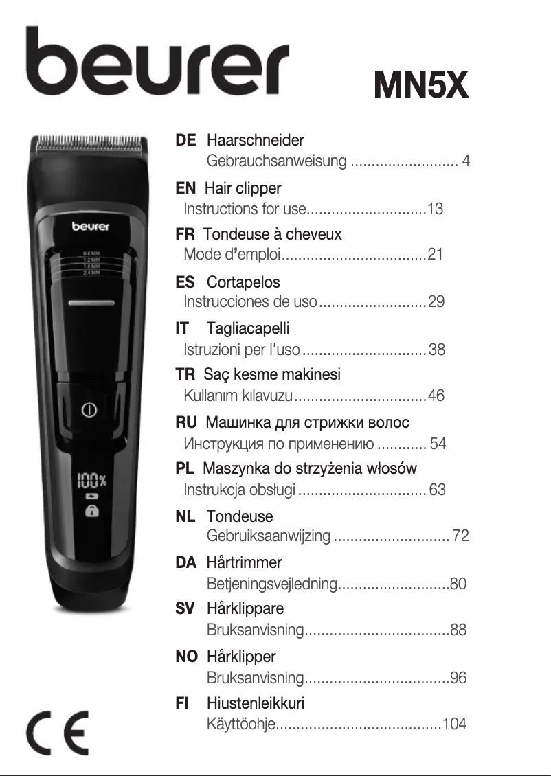 Page 1 de la notice Manuel utilisateur Beurer MN5X