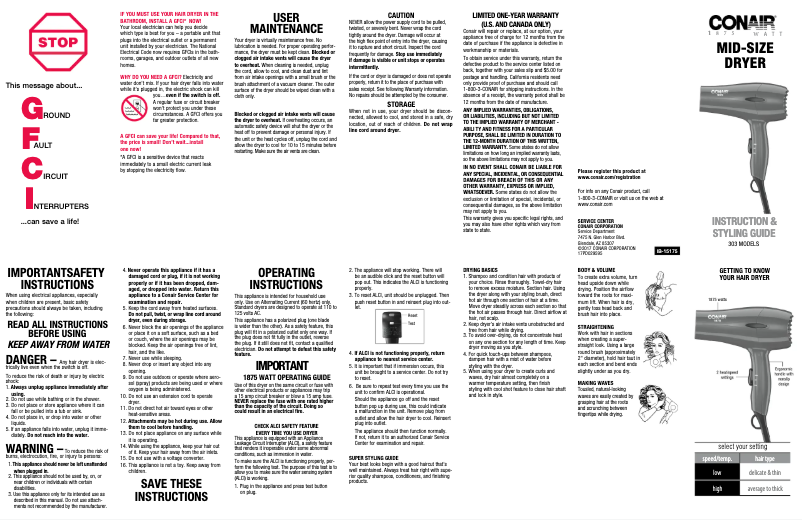 Página 1 del manual Manual de usuario Conair 303NPN