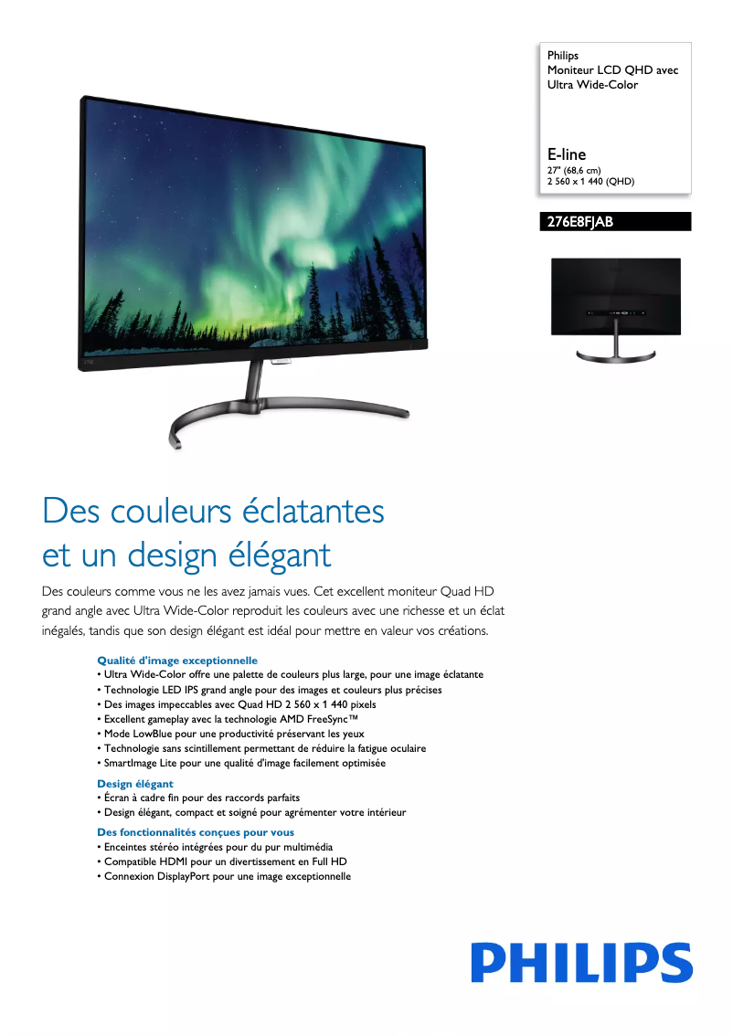 Page n°1 - Fiche technique Philips 276E8FJAB