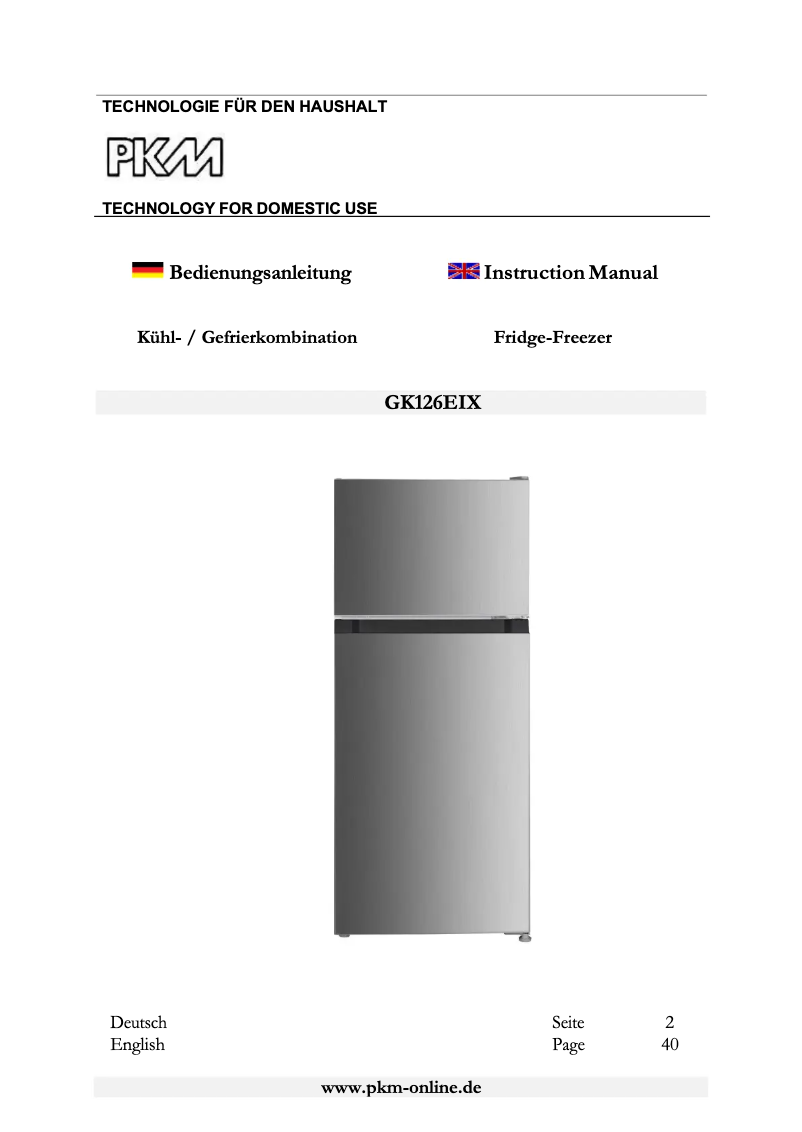 Page 1 of the manual User Manual PKM GK126EIX